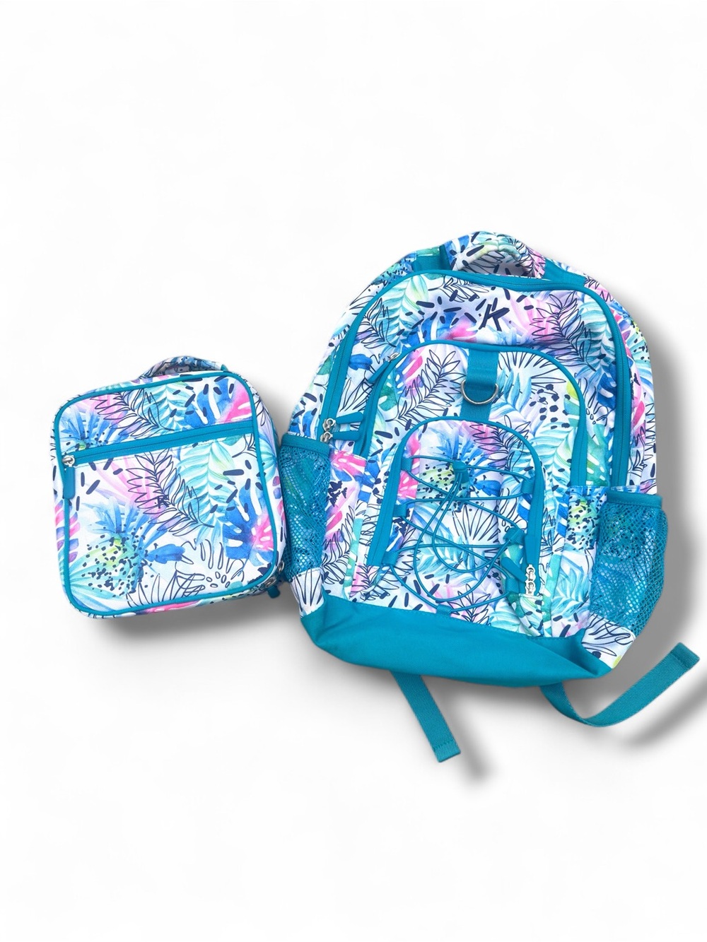 Pottery Barn Teen Tropical Print Backpack and Lunch Bag - Turquoise, Pink, Blue